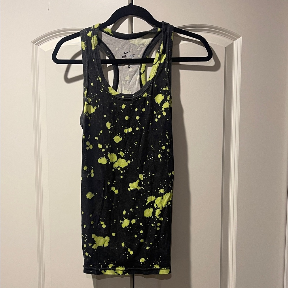 Nike Black and Neon Yellow Splatter Tank